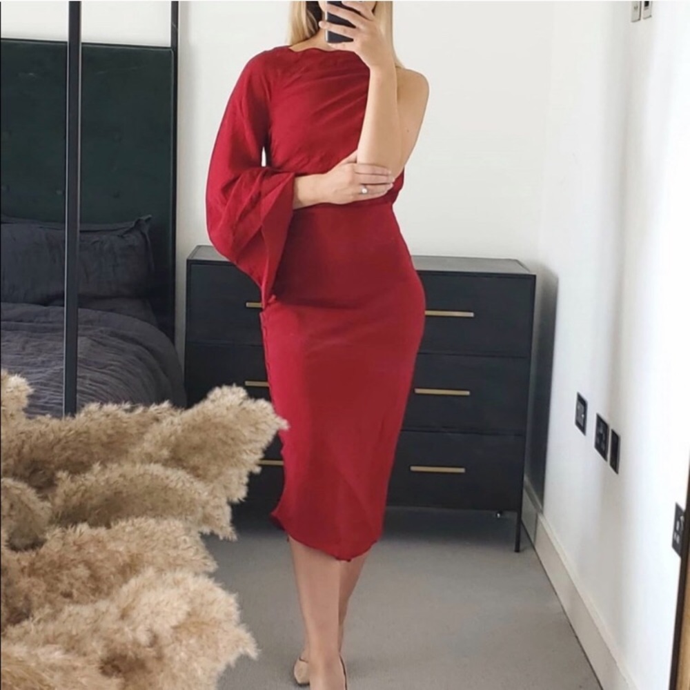 NWT ZARA ASYMMETRIC MIDI ONE SLEEVE DRESS